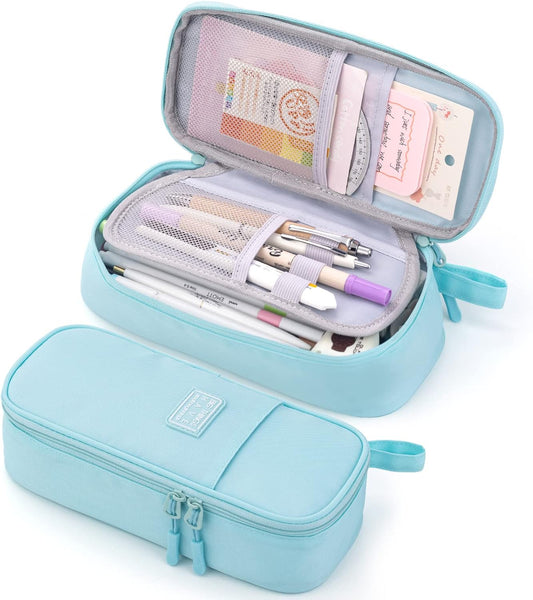 CICIMELON Durable Pencil Case Big Storage Pen Pouch Bag for School Supplies Office College Teen Adults, Light Blue
