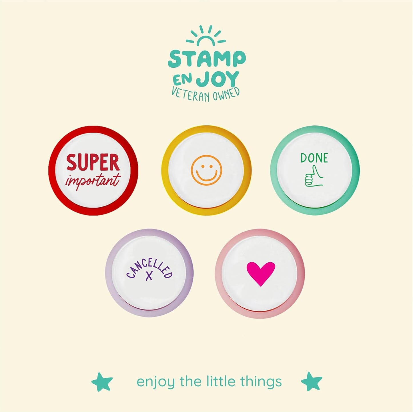 5 Self-Ink Flash Stamp Set, Multicolor Teacher Stamps for Classroom, Pre-Inked, Refillable Stamps (Planner Stamps)