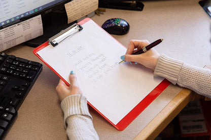 Red Plastic Clipboards (Set of 12) Multi Pack Clipboard - Strong 12.5 x 9 Inch | Holds 100 Sheets! Acrylic Clipboards with Low Profile Clip | Cute Aesthetic College School Supplies for Girls & Boys