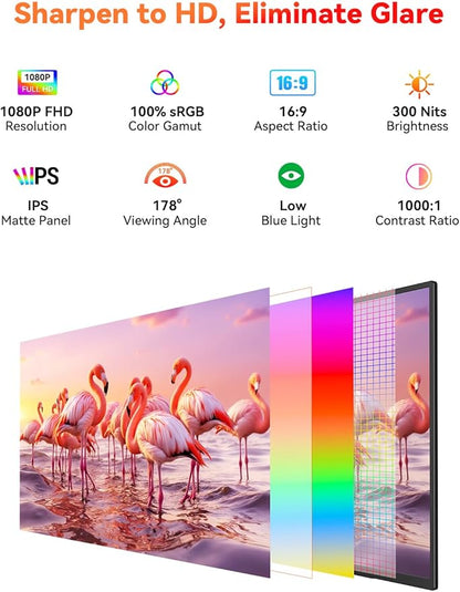 HotYeah 23.8" 100Hz Portable Monitor, 1080P FHD 100% sRGB IPS USB-C HDMI Large External Monitor, Home Gaming 2nd Screen w/180° Adjustable Kickstand for MacBook, Laptop, PC, Phone, Tablet, Switch, PS5