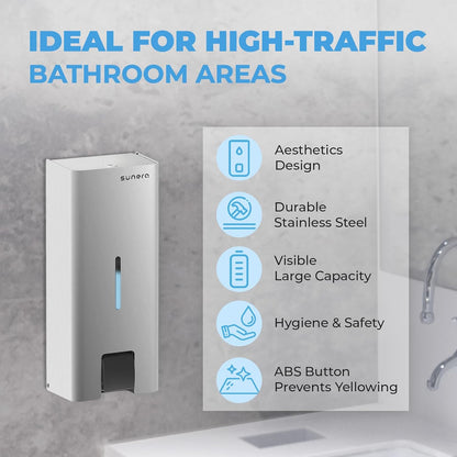 Sunera Commercial Soap Dispenser Wall Mount Luxury 304 Stainless Steel Soap Dispenser Kitchen Bathroom Industrial Push Hand Sanitizer Dispenser 1000ml SUNERA