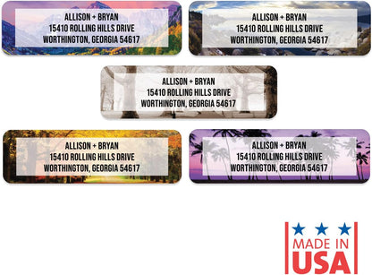 Breathtaking Landscape Rolled Address Labels / 500 Personalized Return Address Labels/Designer Address Stickers in Elegant Plastic Dispenser