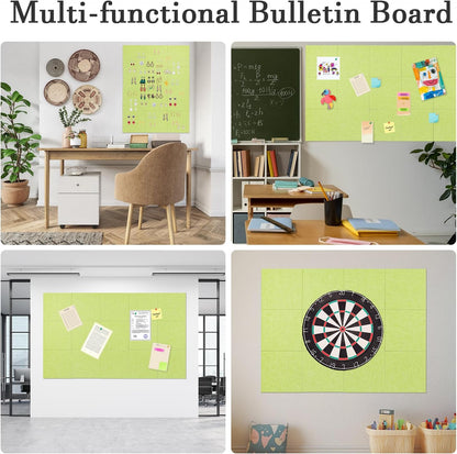 Large Cork Board Alternative, 12 Pack Felt Board with Safe Removable Adhesive Tabs Felt Wall Tiles, Large Cork Boards for Walls, Cork Board for Home Office, Pin Boards for Walls, Green