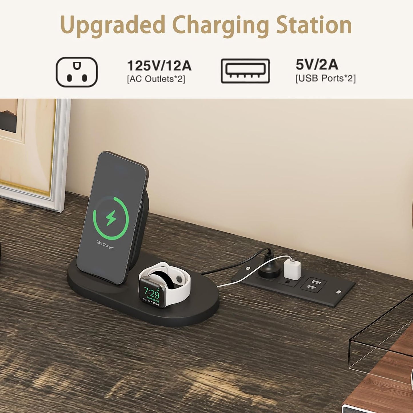 Triple 13 Gallons Tilt Out Trash Cabinet, Farmhouse Garbage Recycling Cabinet with Power Outlets, 3 Drawers, Pet Proof, Freestanding Kitchen Trash Bin Cabinets, White