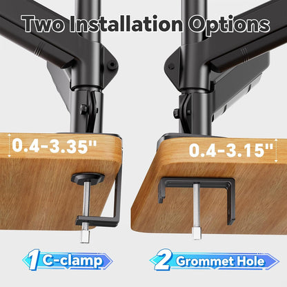 Simple Trending Dual Monitor Stand, Full Adjustable Monitor Mount, Gas Spring Monitors Arm for 13-32 inch Computer, VESA Mount with C-clamp & Grommet Mounting Holds Max 20 lbs Each, Freelift Black