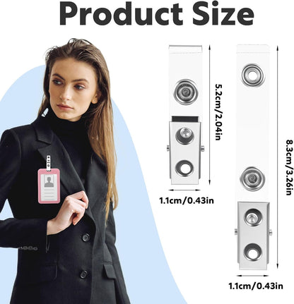 300 Pcs Metal Badge Clips with Clear PVC Straps – Double Hole ID Card Clips for Name Tags, Badge Holders & Office Use