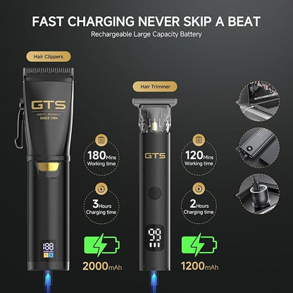 GTSPRO Hair Clippers for Men Professional, Cordless Clippers for Hair Cutting, Mens Hair Clippers and Trimmer Kit for Barber with LED Display 15 Guide Combs