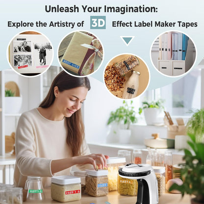 Embossing Label Maker Machine with Tapes, Vintage Retro Embossed Label Maker Punch, Old School Manual Embosser Labeler with 5 Rolls 3D 3/8" Emboss Black Tapes for Home DIY Kids School Items