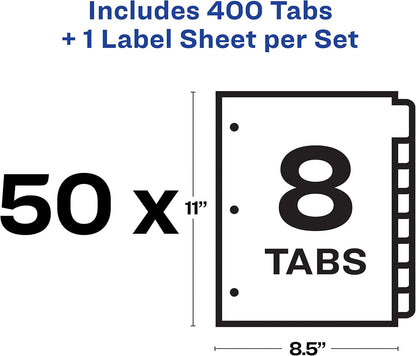 Avery Print & Apply Clear Label Dividers, Index Maker Easy Apply Printable Label Strip, 8 White Tabs, 50 Sets, Case Pack of 2 (11557)