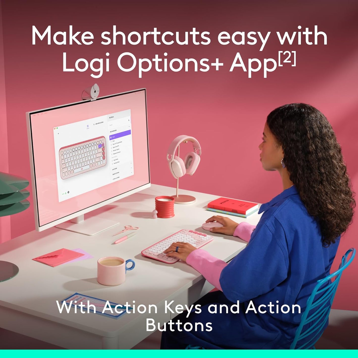 Logitech POP ICON Combo, Bluetooth Keyboard and Mouse Combo, Comfortable Typing, programmable Keys and Buttons, Quiet clicks, Easy-Switch up to 3 Devices - Rose