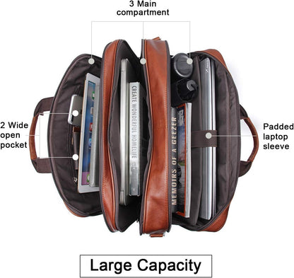 Augus Business Travel Briefcase Genuine Leather Duffel Bags for Men Laptop Bag fits 15.6 inches Laptop