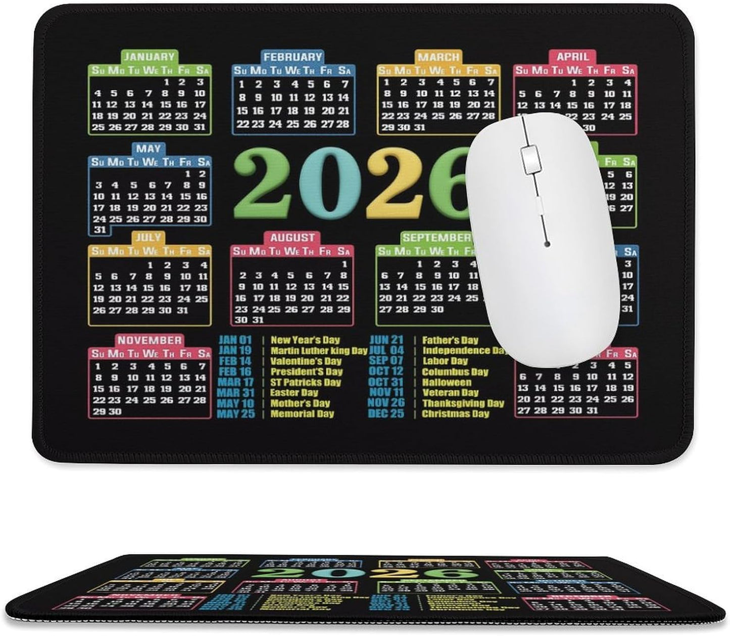 Mouse Pad 2026 Calendar Stitched Edge,Computer Mouse Pads Calendars Non-Slip Rubber Desk Mat Mousepad Gaming Office Keyboard Mat (9.45x7.87 in) (Colorful)