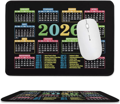 Mouse Pad 2026 Calendar Stitched Edge,Computer Mouse Pads Calendars Non-Slip Rubber Desk Mat Mousepad Gaming Office Keyboard Mat (9.45x7.87 in) (Colorful)