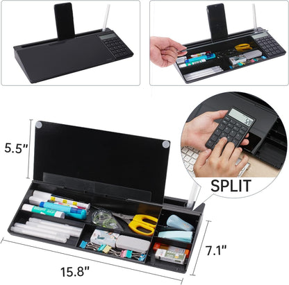 Small Glass Desktop Whiteboard Dry-Erase-Board - Computer Keyboard Stand with Calculator White Board Surface Pad with Drawer, Desk Organizers with Accessories for Office, Home, School Supplies