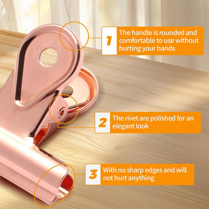SIAMESE Bulldog Clips, 4 Pcs Binder Clips for Office & Kitchen, Multi-Purpose Binder and Food Bag Clamps for Sealing, Storage, Hanging (Rose Gold)