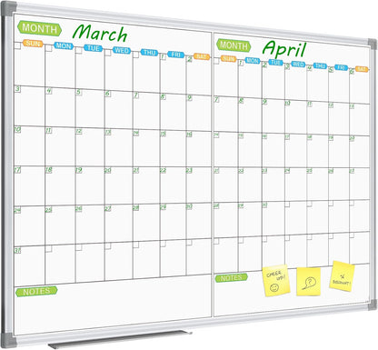 JILoffice Magnetic Dry Erase Calendar Whiteboard, 2 Month White Board Planner 48 X 36 Inch, Silver Aluminum Frame Wall Mounted Board for Office Home and School