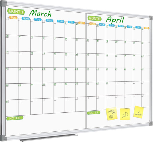 JILoffice Magnetic Dry Erase Calendar Whiteboard, 2 Month White Board Planner 48 X 36 Inch, Silver Aluminum Frame Wall Mounted Board for Office Home and School