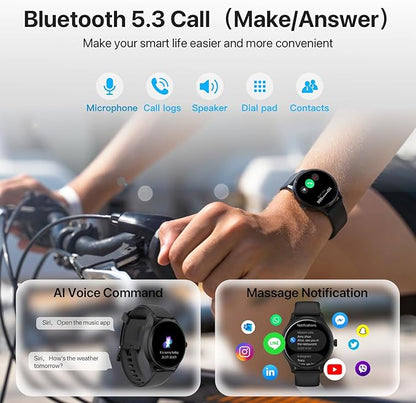 Smart Watch, HD Smartwatch for Men Women (Answer/Make Calls), Fitness Watch with 100+ Sport Modes, IP68 Waterproof/Heart Rate/Sleep Monitor, Activity Trackers for iOS/Android