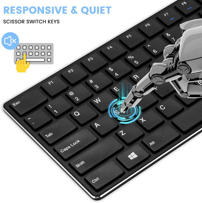 K01R Wireless Keyboard, 2.4G Slim and Compact Wireless Keyboard with Numeric Keypad, Long Battery Life, Lag-Free for PC Laptop Computer Windows, Black