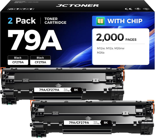 79A Black Toner Cartridge Combo Set (2-Pack with chip) High Yield Replacement for HP 79A CF279A Compatible with HP Laserjet Pro MFP M26nw M26a M12w M12a Printer Ink M26 M12 Series Copy（1,000 Pages）