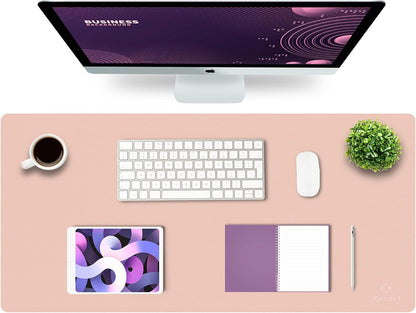 K KNODEL Large Office Leather Desk Mat, Mouse and Keyboard Pad, Computer and Laptop Mat, Desktop Protector and Cover, Writing Pad and Blotter (35.4"x17", Pink)