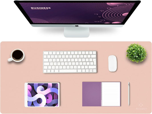 K KNODEL Large Office Leather Desk Mat, Mouse and Keyboard Pad, Computer and Laptop Mat, Desktop Protector and Cover, Writing Pad and Blotter (35.4"x17", Pink)