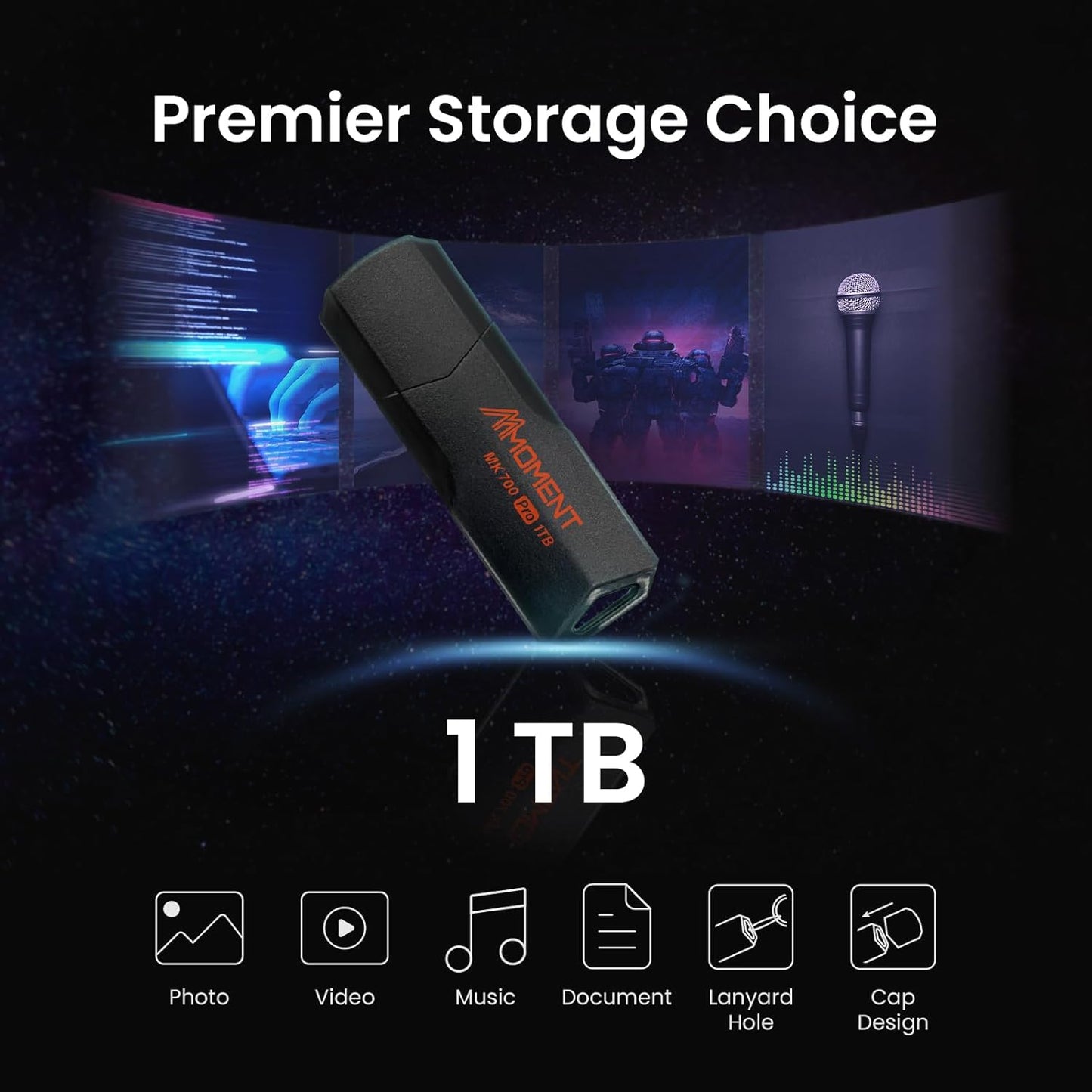 MMOMENT MK700 1TB USB 3.2 Gen2x1 Flash Drive, Read Speed up to 600MB/s, Write Speed up to 500MB/s,Thumb Drive