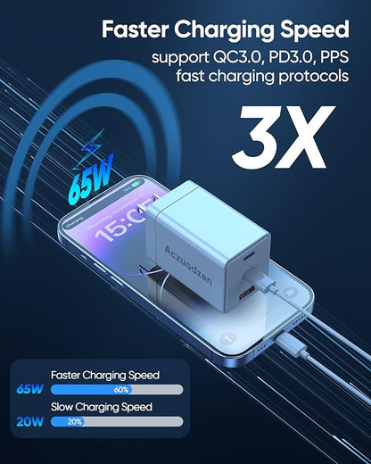 [2 Pack] USB C Charger Block 160W, 3-Port GaN Super Fast Charger, Dual 65W Type C Charging Block, Foldable QC3.0 Laptop Fast Charging for MacBook, iPhone, Samsung, Galaxy, iPad, Android, White