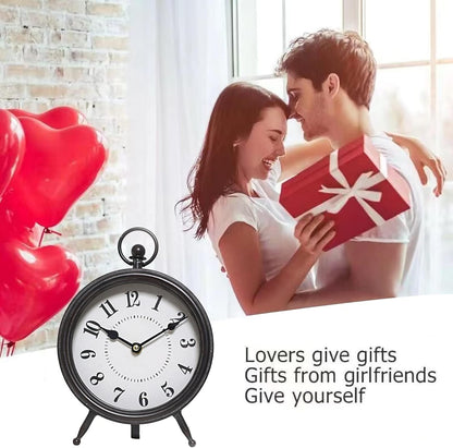 Vintage Decorative Desk and Shelf Clock, Rustic Mantel Clock Farmhouse Clock,Black Table Clock on Stand, Silent Non-Ticking 10.3 * 7.3 inch