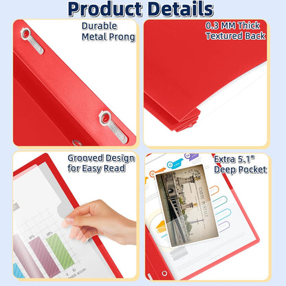 HAUTOCO 30 Pack Plastic Report Covers with 3-Prong Fasteners Clear Front Presentation Folders Resume Folders for 8.5x11 Letter Size Paper, Document Report Cover for School Office Business, Red