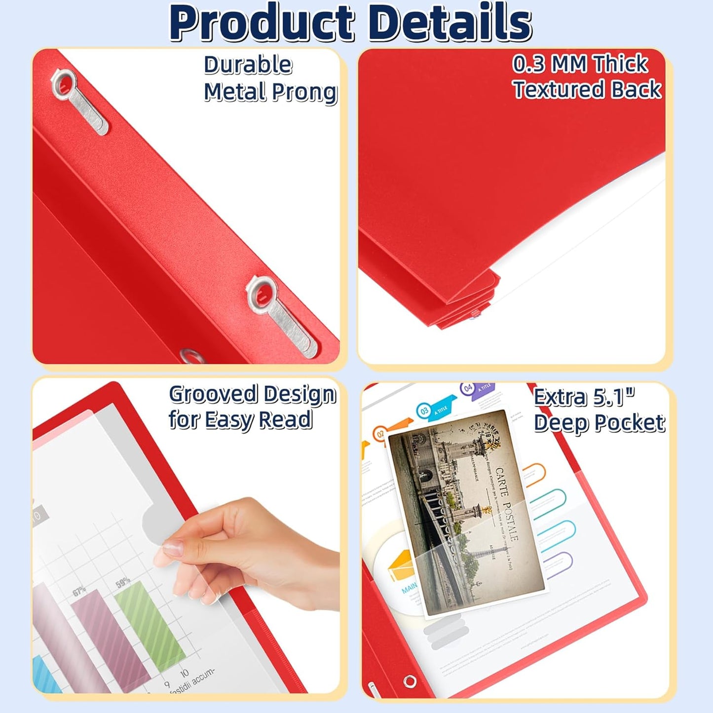 HAUTOCO 12 Pack Plastic Report Covers with 3-Prong Fasteners Clear Front Presentation Folders Resume Folders for 8.5x11 Letter Size Paper, Document Report Cover for School Office Business, Red