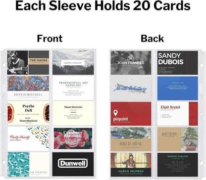 Dunwell Business Card Holder Sleeves (25 Pack for 500 Cards), Heavyweight Plastic Sheet Protect, Each Sleeve Holds 20 2x3.5 Namecards, 3-Hole Punched, Fits 3-Ring Binders