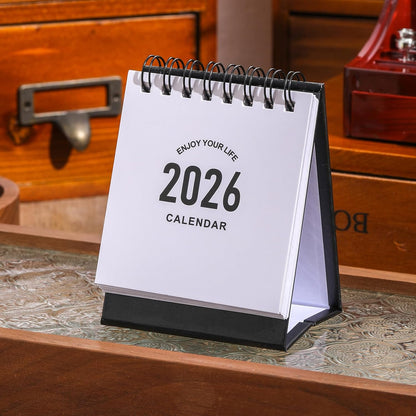 Mini Desk Calendar 2025- Small Desktop Calendar July 2025 to Dec 2026 Mini Daily Schedule Thick Paper Twin-Wire Binding with Stickers for Home Office School (Black-white)