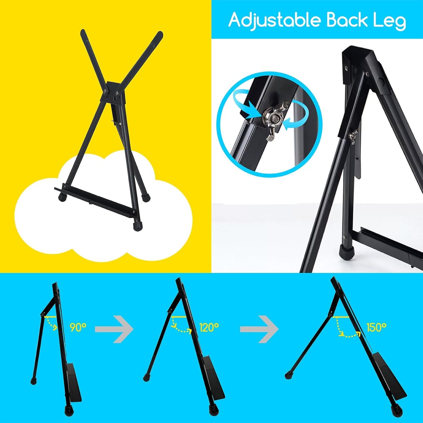 MEEDEN Tabletop Easels, Metal Easel Stand for Painting & Display, Aluminum Desktop Art Painting Easel, Foldable Portable Paint Easel Tripod Stand for Canvas, Paintings, Photos, Books, Signs