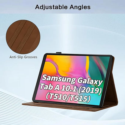 Case for Samsung Galaxy Tab A 10.1 2019 Model SM-T510/T515, Multi-Angle Viewing Smart Stand with Pocket PU Leather Tablet Cases Flip Folio Cover Brown