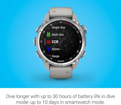 Garmin Descent Mk3 Dive Computer and Multisport Smartwatch with AMOLED Display with Advanced Dive Modes and GPS Navigation (43mm, Stainless Steel with Fog Gray Silicone Band)
