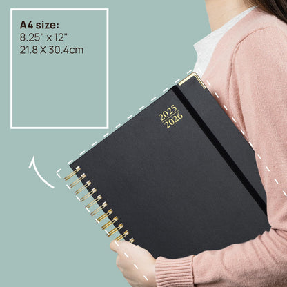 POPRUN Academic Daily Planner 2025-2026 One Page A Day - [A4 Large Size 8.25" x 12" - Spiral Hard Cover], Appointment Book (July 2025 - June 2026) with Monthly Calendar - Violet