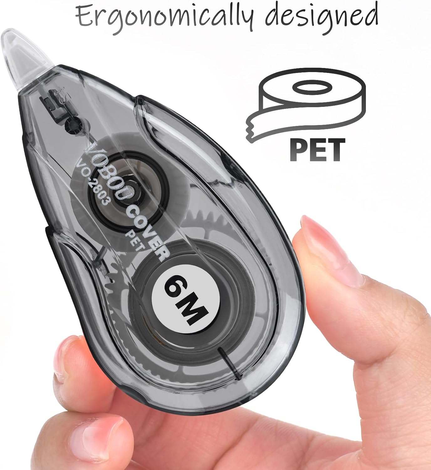 White Correction Tape Dispenser, Easy To Use Applicator for Instant Corrections, For school, Office (Black, 12pack, 6M/256, Tape Width 0.2in)