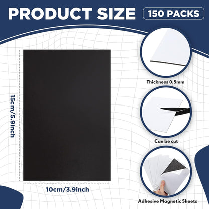 Macarrie 4 x 6 Adhesive Magnetic Sheets with Adhesive Backing Cuttable Magnetic Paper Stickers Flexible Peel and Stick for Picture Crafts Die Storage Photos(150 Pcs)