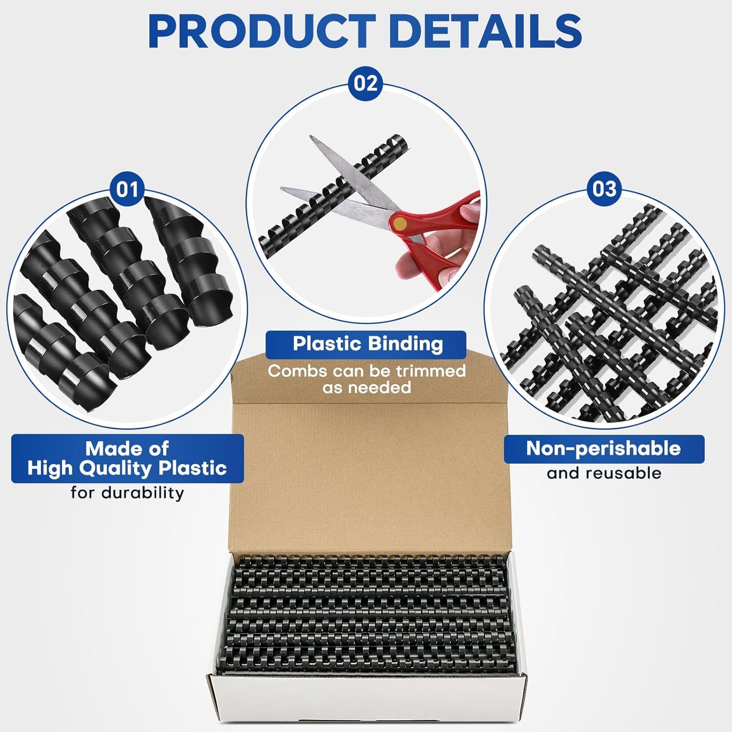 MYFULLY 100 Pack 21 Ring Plastic Comb Binding Spines | 5/8 Inch Diameter, 115 Sheet Capacity, A4, Black Binding Comb (5/8"(115 Sheet Capacity))