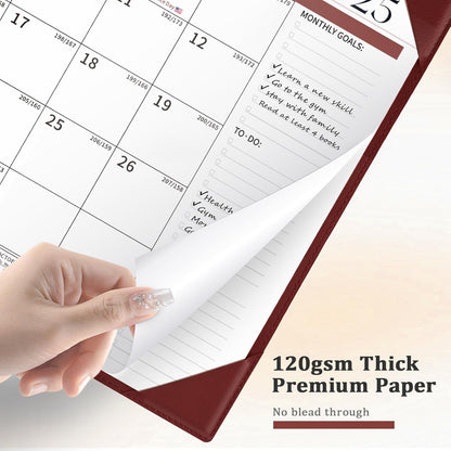 Ospelelf Desk Calendar 2025-2026 Wall Monthly Planner 12"x17" Leather Pad with Protective Cover 18 Months July 2025 to December 2026 Brown