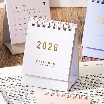 Mini Desk Calendar 2025-2026, Monthy Small Desktop Calendar Runs From July 2025 until Dec 2026, 250 GSM Thick Paper Twin-Wire Binding for Home or Office (White)
