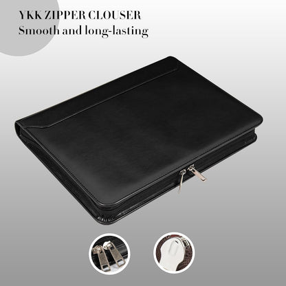 Padfolio with Zipper, Portfolio Binder, Leather Portfolio with Zipper for Men Women, Portfolio Organizer, Padfolio Business Resume A4/Pad, Black