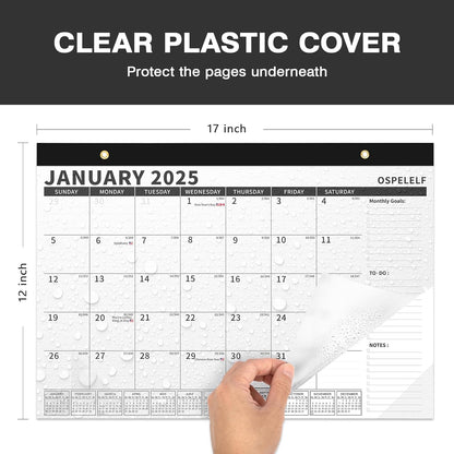 Ospelelf Magnetic Calendar 2025-2026 for Refrigerator, Desk Wall Calendar, January 2025 to June 2026, Monthly Large Planner Pad with Plastic Cover 17" X 12" Black