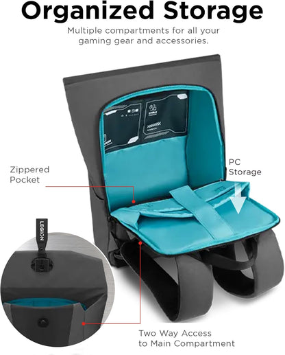 Lenovo Legion Gaming Backpack GB400 for Computers Up to 16 Inch - Lightweight Water Repellant Bag with Multiple Pockets, & Superior Valuables Protection for Gamers (Black)