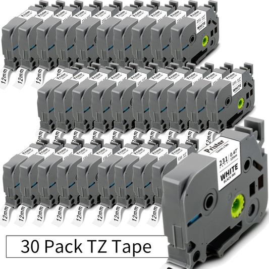 30x Replace for Brother Label Maker Tape 12mm 0.47 Laminated White TZ Tape Work with Brother P Touch PTH210 PTD220 PTH110 PT-1280 PT-1880 Label Maker Refills, Black on White, 1/2 Inch x 26.2 Feet