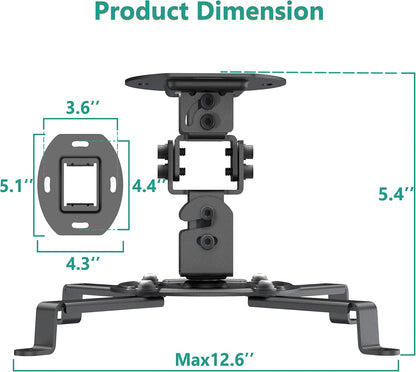 WALI Projector Ceiling Mount, Universal Low Profile Projector Mount with Retractable Arms and Multiple Adjustment Function (PM-002-B), Black