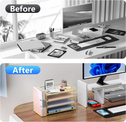 gianotter 4-Tier Paper Organizer With Magazine Holder, Desk Organizers and Accessories, Gold Desk Accessories, File Organizer for Office Supplies Storag(Gold)