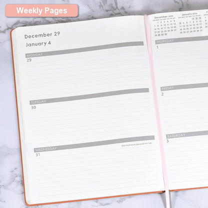 2026 Planner - Jan 2026 - Dec 2026, 2026 Planner Weekly and Monthly, 8.5" x 11", Pen Holder, Calendar Stickers, Pocket, 25 Notes Pages, Faux Leather Cover, A4 Premium Paper - Pink