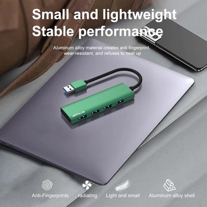 USB Hub, USB 3.0 Hub Aluminum Alloy Ultra Slim USB Splitter, Portable 4 Port USB Extender, USB Hub for Laptop, PC, MacBook, iMac, Surface Pro, Mac Pro, Flash Drive, XPS 【Green】
